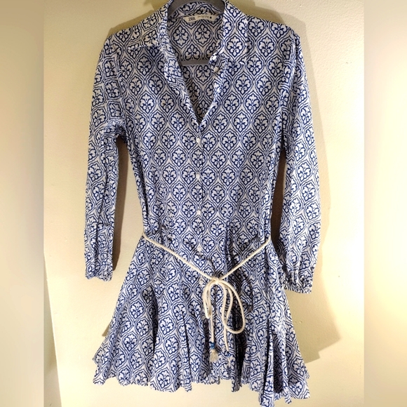 Zara Dresses Zara White Blue Floral Rope Belt Mini Dress Xs Poshmark